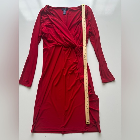 Chaps Bold Red Long Sleeve Stretch Fitted V-Neck Wrap Style Dress Women’s Large - Picture 7 of 9